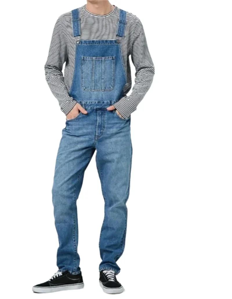 Men's Street Casual Suspenders Pants 2024 Fashion Cool Jumpsuit Youth Straight Jeans Male Splicing Big Pocket Denim Trousers New