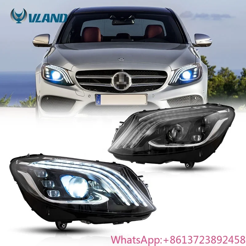 

VLAND Factory Full LED Head Lights Assembly 2015-2020 C-Class Accessories Body Kit Car Headlights for Benz W205 Front Lamp