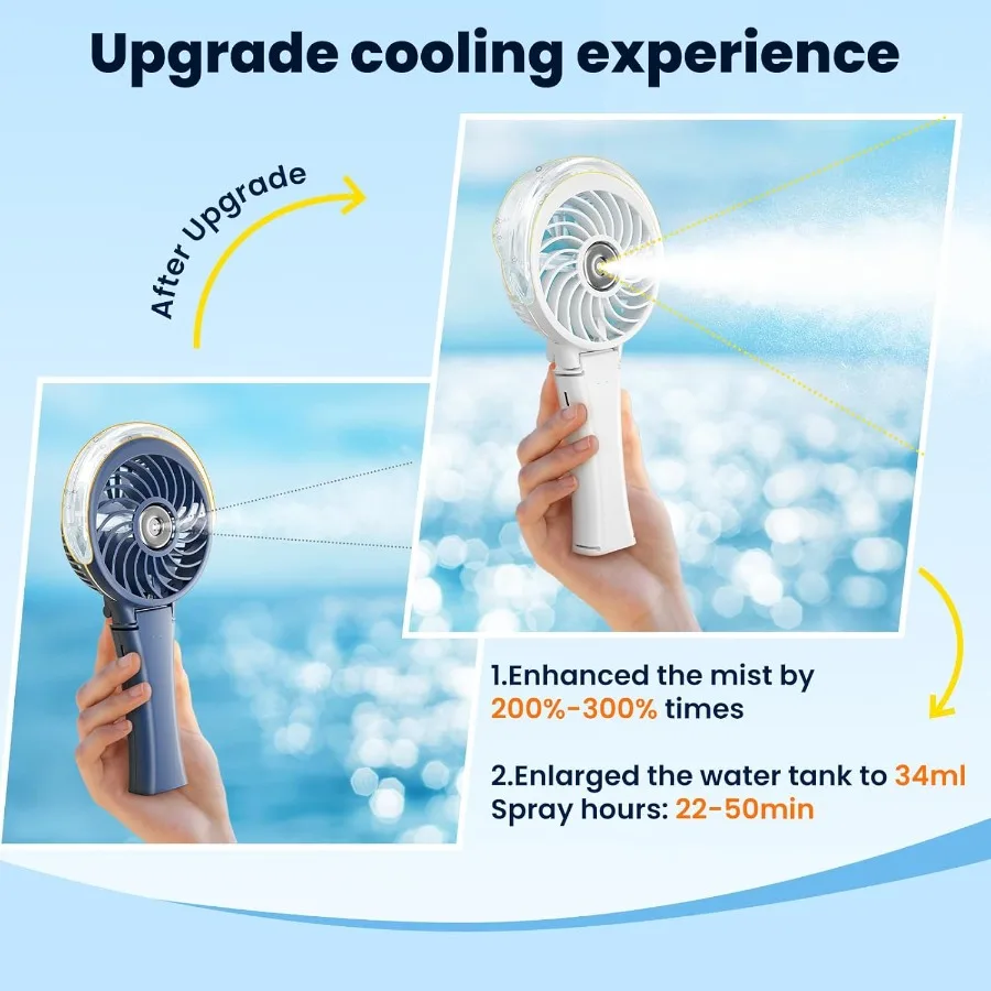 Upgraded Portable Misting Fan Handheld Mister Fan USB Rechargeable Personal Mist Fans Spray Water Fans Mini Cooling Hand Fans f