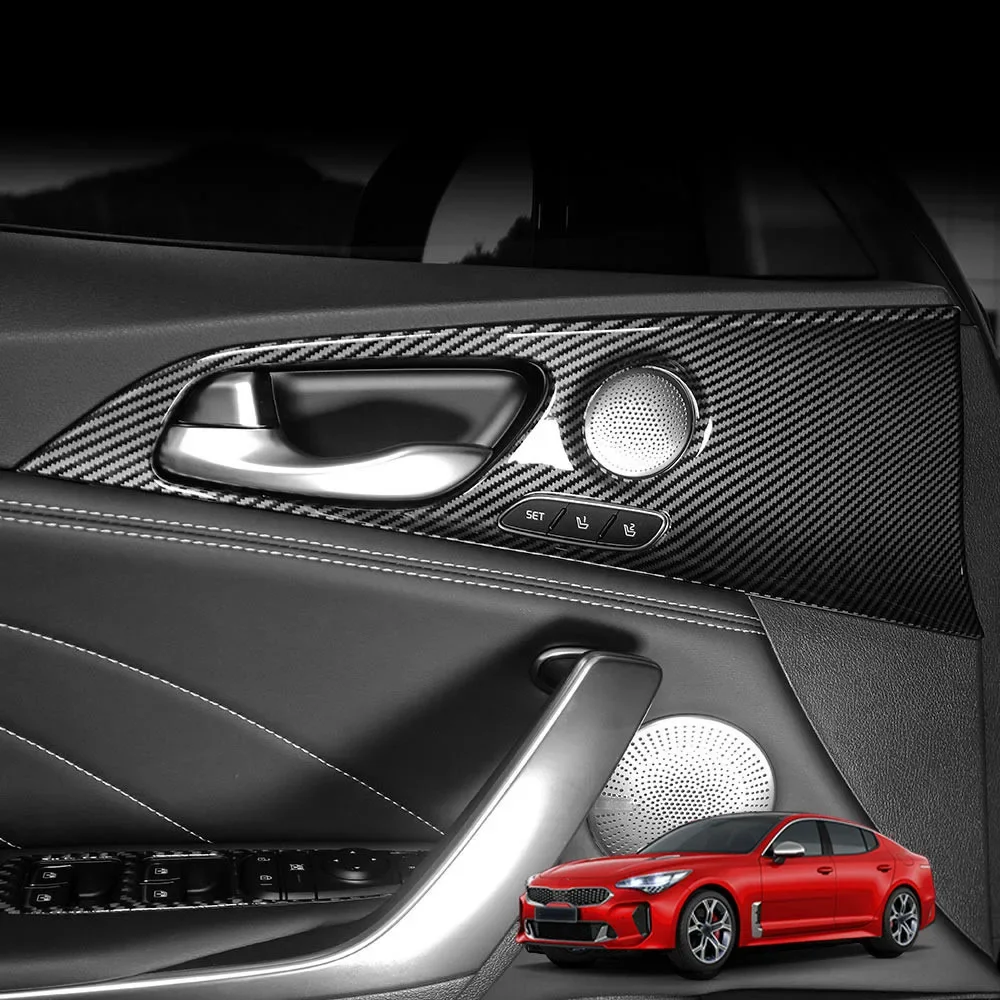 Carbon Fiber Style 8pcs Interior Door Handle Bowl Panel Cover Inner Door Armrest Side Trim Stripes For Kia Stinger 2018-2023 LHD