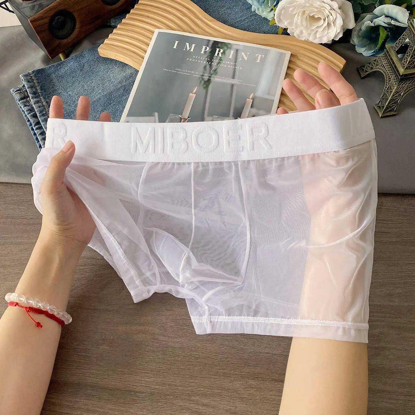 Men's Ice Silk Mesh Underwear Low Waist Breathable Invisible Briefs Summer Thin Flat Angle Shorts Casual Sportswear