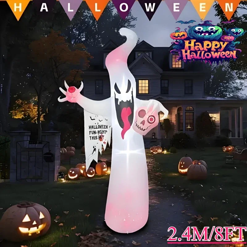 Jouets gonflables de 8 pieds, fantôme d'halloween géant gonflable avec lumières LED intégrées pour fête de vacances, décorations de cour en plein air