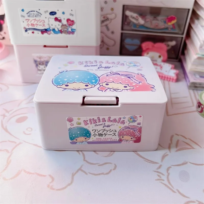 2024 Sanrio Storage Box My Melody Kuromi Cinnamoroll Cartoon Cute Desktop Foldable Cotton Swab Box Girls Portable Jewel Case