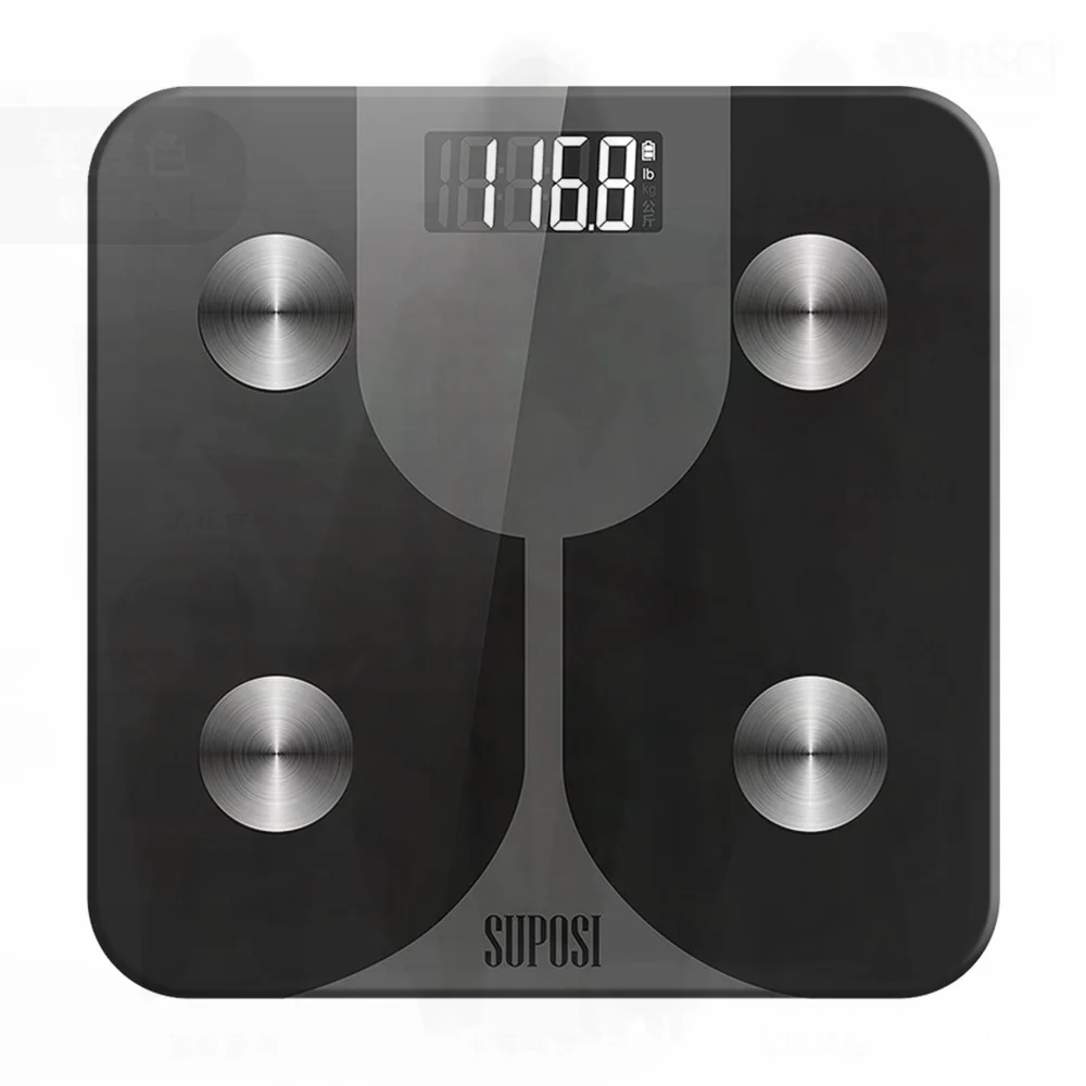 

Intelligent Bluetooth Body Fat Scale Health Weight Analyzer with LCD LED Display Home Fitness Electronic Scale Black