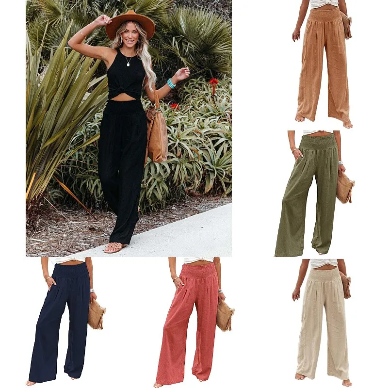 

Women's Casual Pants High Waist Wide Leg Long Pants Spring And Summer Loose Fit Solid Color Fashion Trousers Pantalones De Mujer
