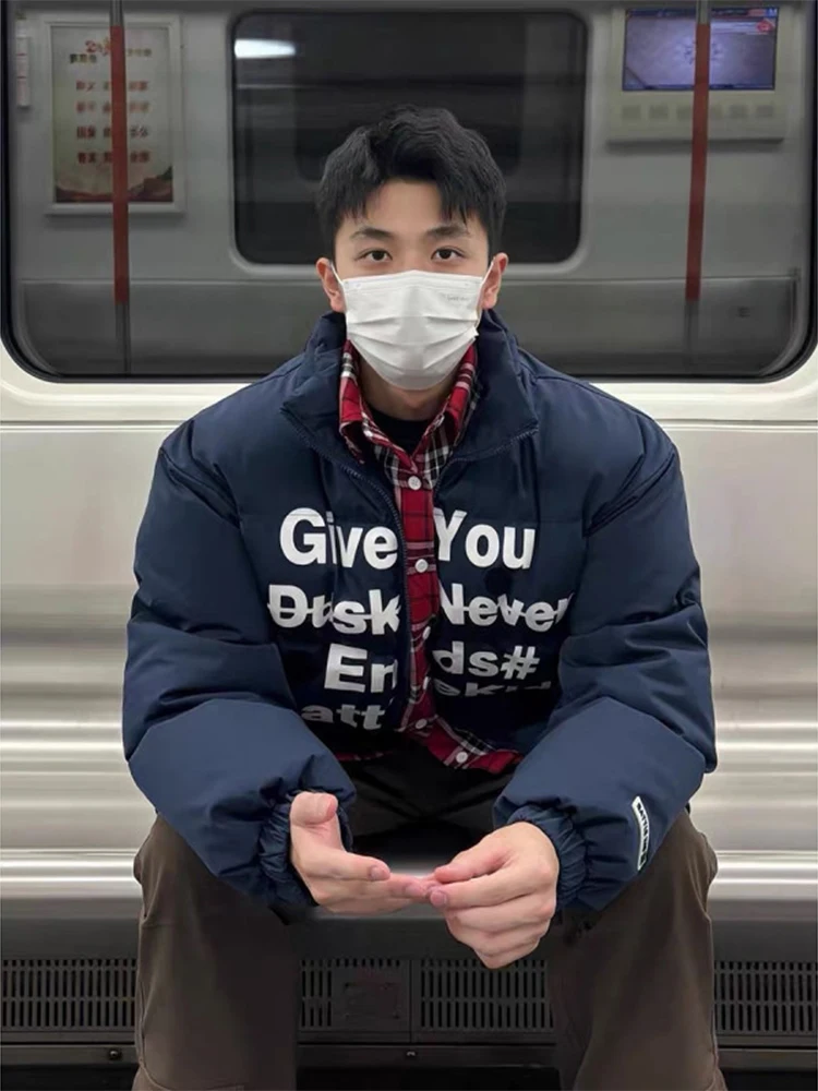 

Cleanfit Men's Winter Jaet Plaid Splicing Thiened Cotton Coat Bread Sle Cobre Color Stand Fit Casual Outerwear