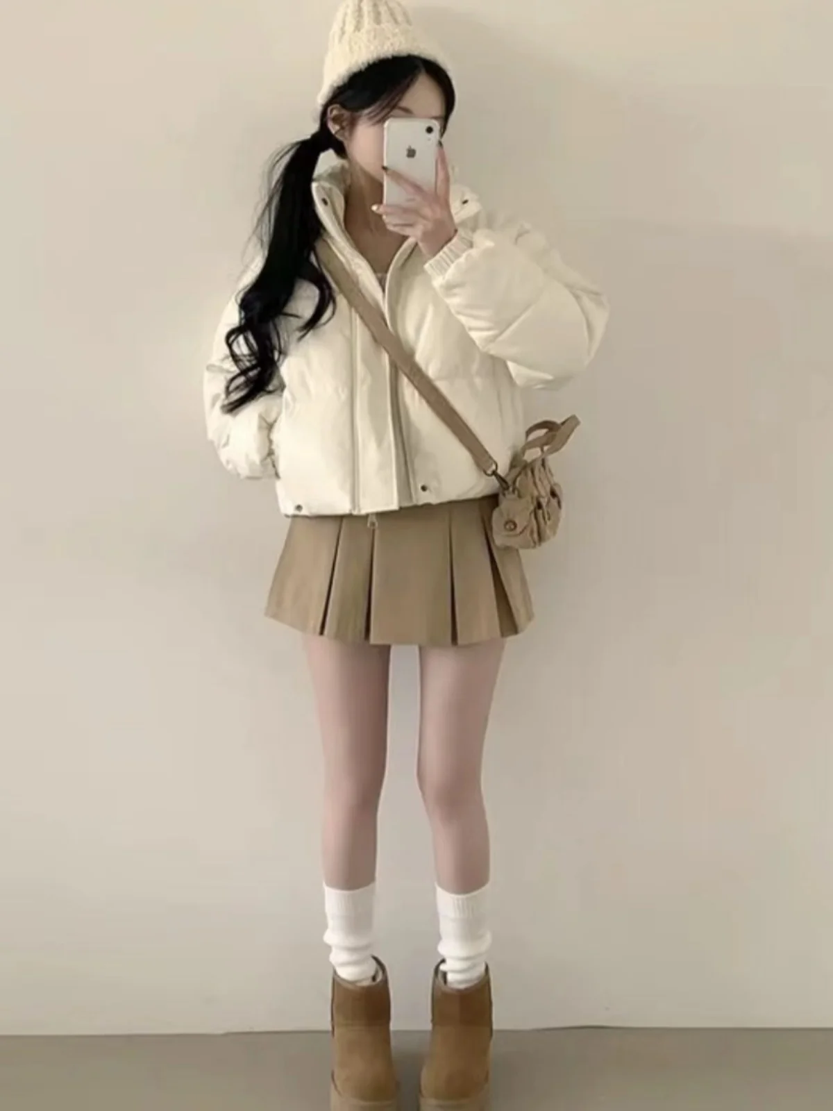 سترة نسائية على الطراز الكوري من القطن والجلد الصناعي، قصيرة وسميكة وفضفاضة ومتعددة الاستخدامات، معطف شتوي بأسلوب عملي وأكمام...