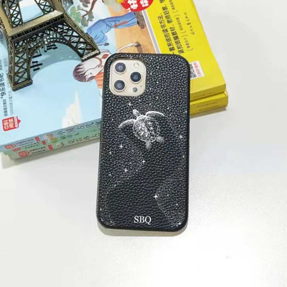 Personalised Initial letter Pebble Grain Leather turtle Cases for iphone 11 12 14 13 15 Pro Max XS XR 14Plus Luxury kafr Covers