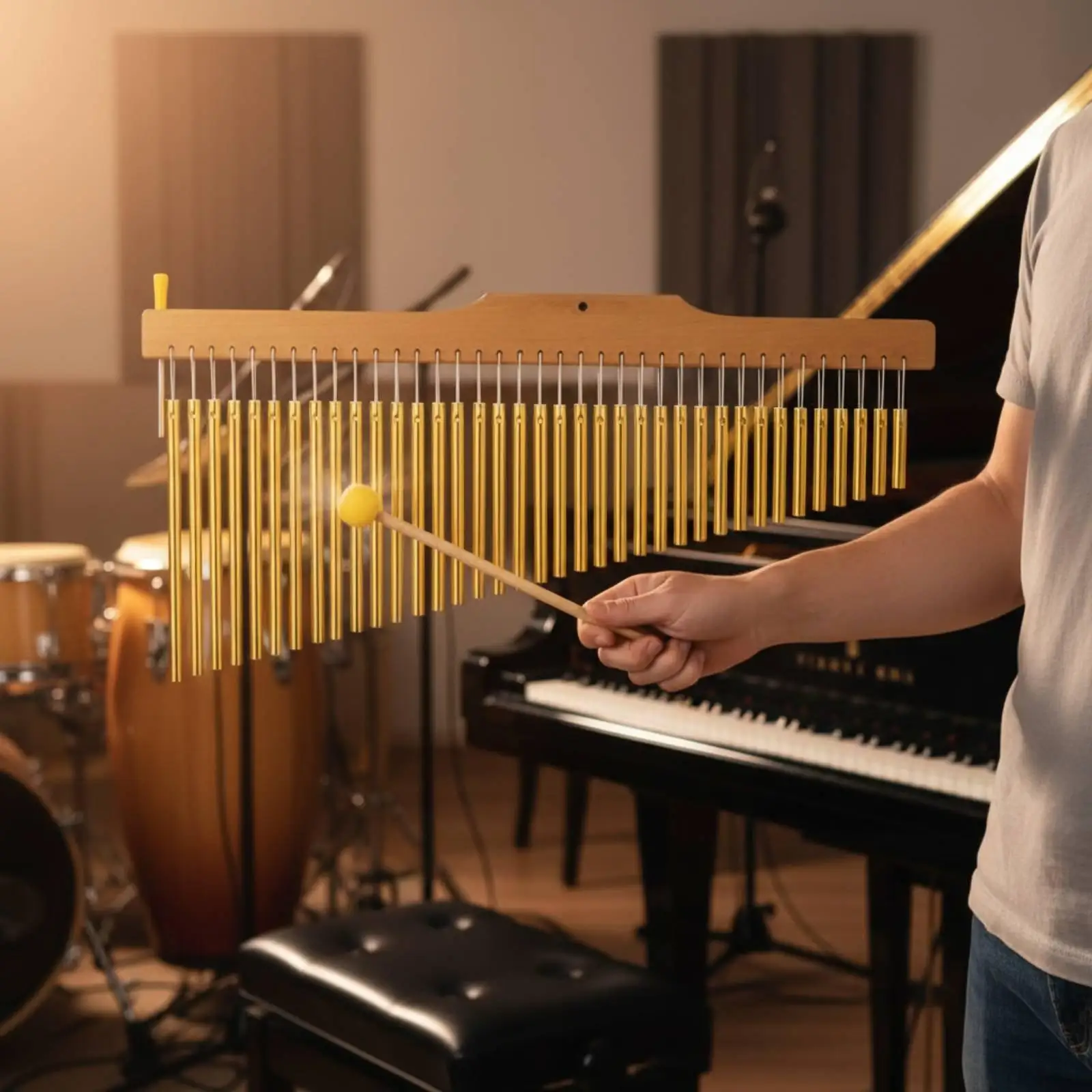 Beech Wood Percussion Music Bars Single Row Aluminum Chimes Musical Instrument for Performance Sound Therapy and Teaching