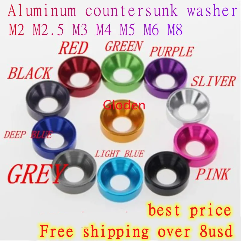 10pcs M2 M2.5 M3 M4 M5 M6 M8 Aluminum Colourful Anodized Countersunk Head Washer Gasket  A1