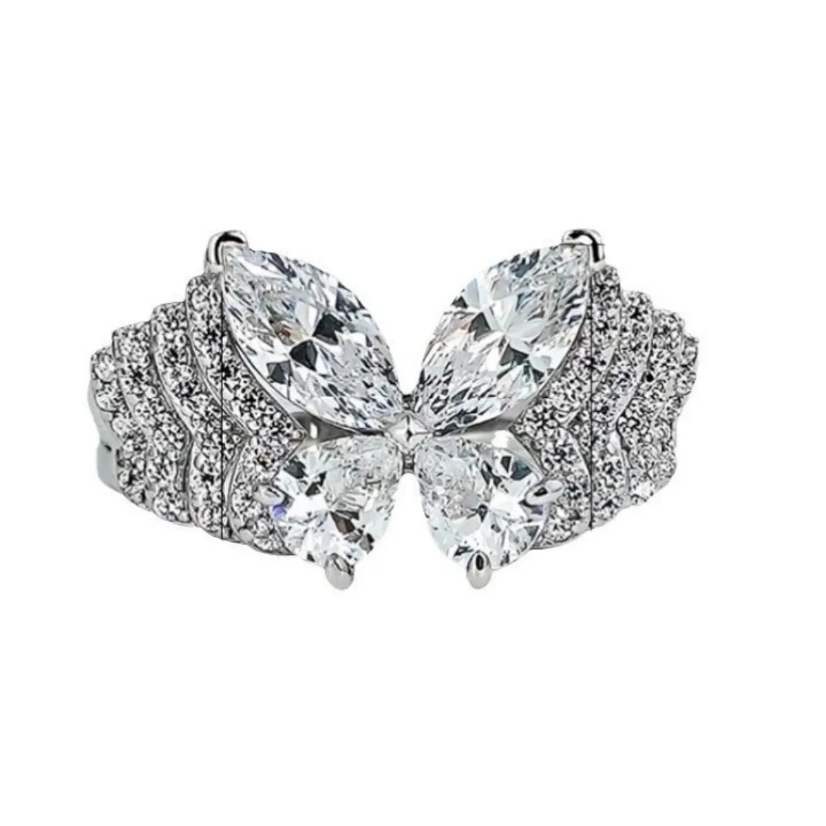 خاتم فراشة الوهم الفاخر الخفيف الجديد مع خاتم فراشة متعدد الطبقات من الزركونيا