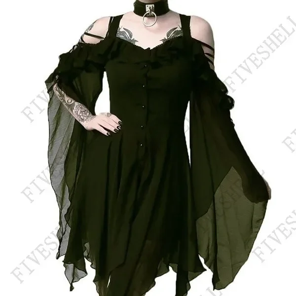 2025 Women Medieval Retro Queen Princess Sling Evening Dress British Style Gothic Halloween Vampire Witch Scary Cosplay Costume