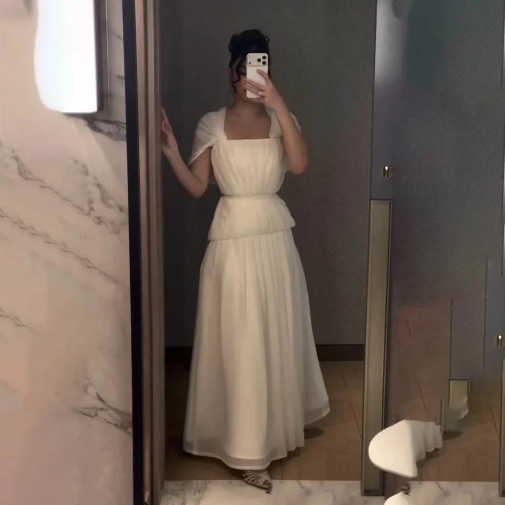 

Mermaid Ruffles Evening Dress Charming Customized Exquisite Square-neck Prom Dress Short Sleeve Party Gown вечернее плать
