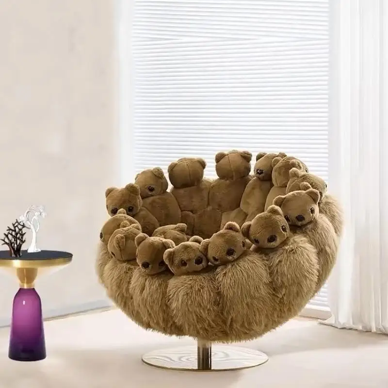 *Italian Luxury Casual Rotating Single Chair with Teddy Bear Plush Animal Doll Design Suitable for Living Room or Bedroom