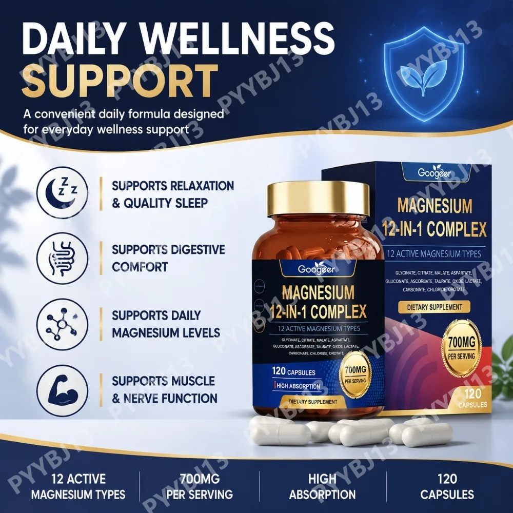 Googeer Magnesium Complex Capsules 12 Magnesium Types Mineral Supplement  for  Daily Wellness Mineral Nutrition Support 20 Count