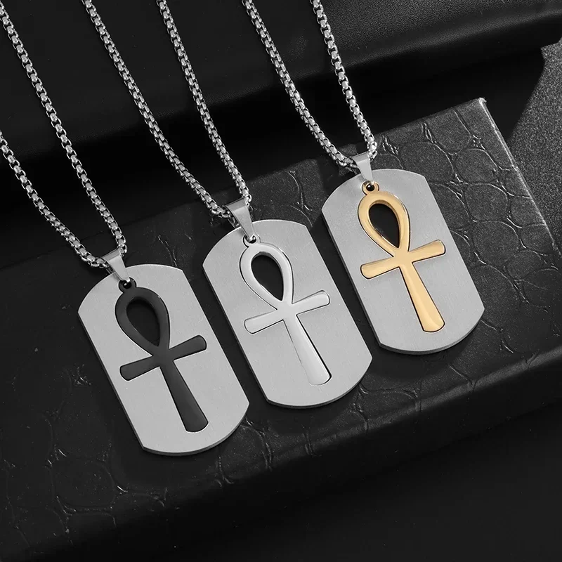 Fashionable Stainless Steel Glossy Military Brand Pendant Engraved Key of Life Personalized Necklace Men's and Women's Jewelry