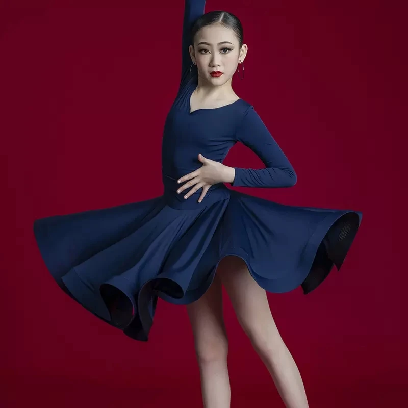 Girl Long Sleeves Standard Latin Dance Dress Children Ballroom Dance Dresses Kids Salsa Rumba Cha Cha Samba Tango top skirt