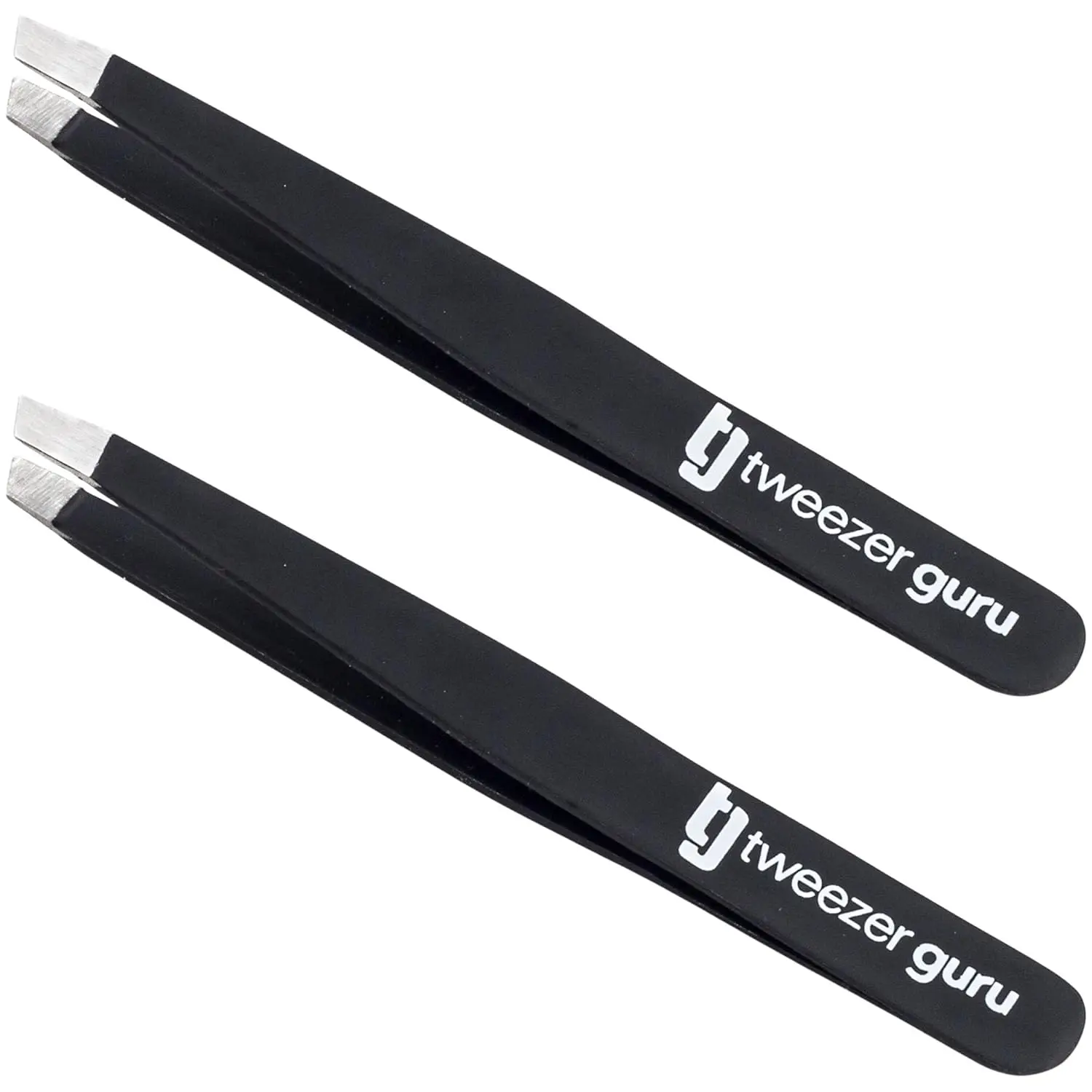 Precision Slant-Pointed Tweezers for Women & Men - Eyebrow, Ingrown Hair, Blackhead Removal (2 Black)