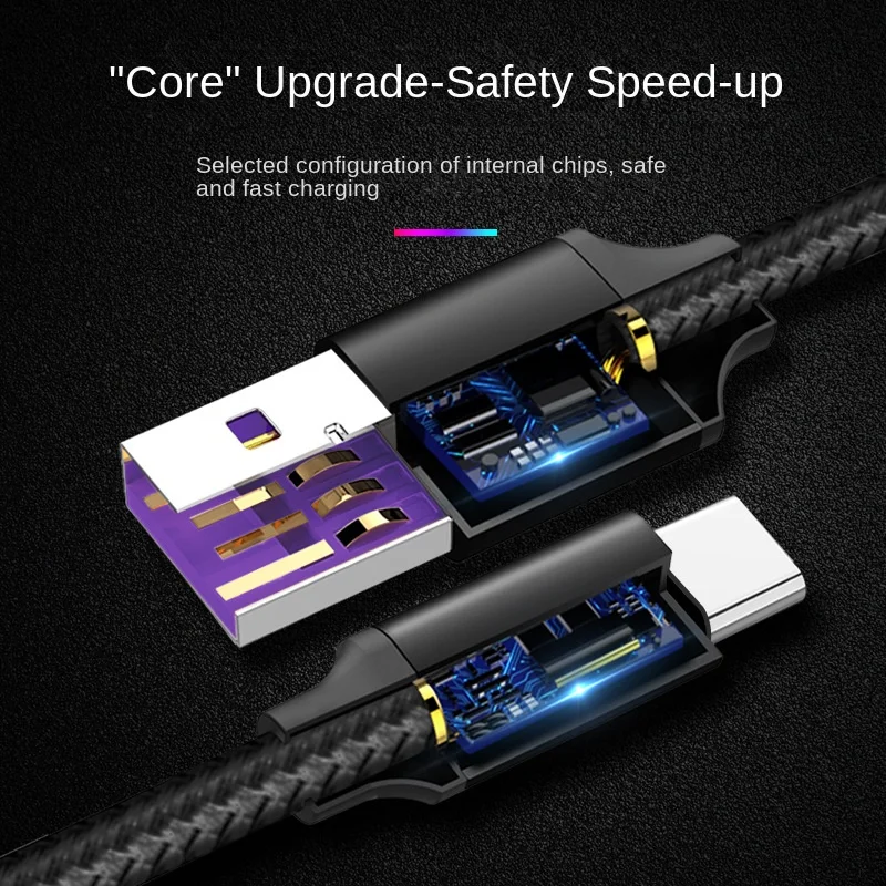 Suitable for Huawei TYPE-C 5A Super Fast Charging Data Cable Purple Rubber Core Nylon Woven Fast Charging Wire