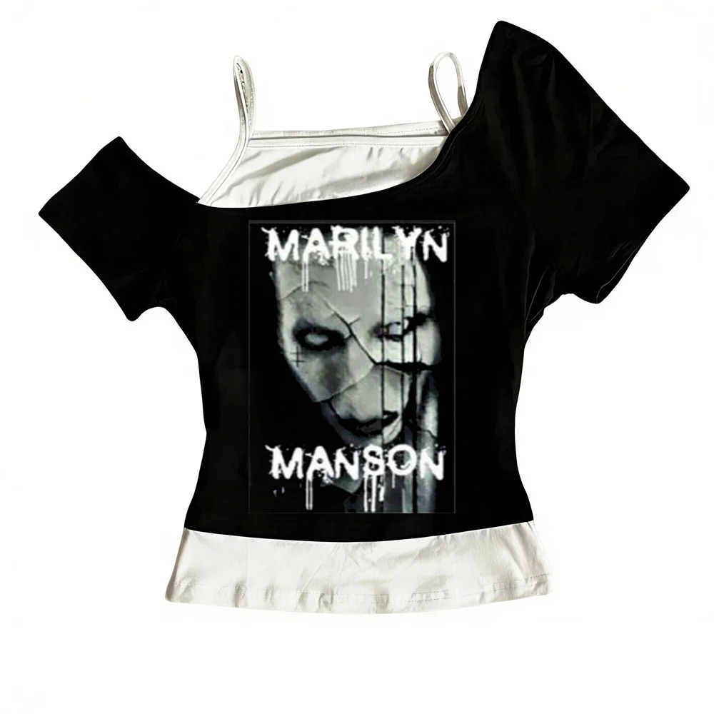 Marilyn Masnson tshirt girl 80s graphic hip hop Comfortable Punk t-shirt korean clothes Retro streetwear Pastel Vintage Gothic