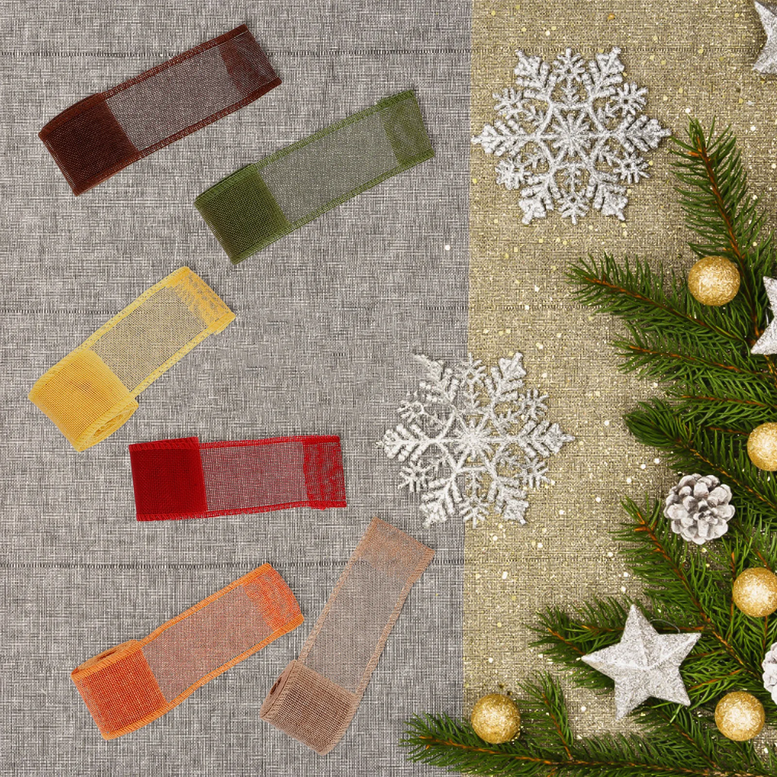 

6 Rolls Faux Linen Christmas Decoration 6CM Wide Burlap Ribbons 5M DIY Wreath Wired Ribbon Fall Craft Holiday Package
