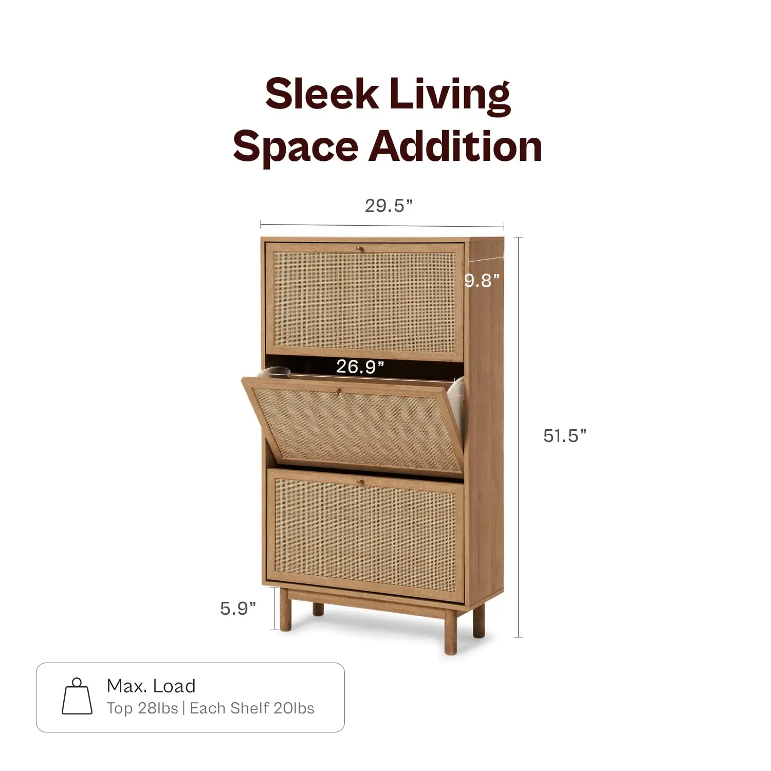 Hannah Shoe Cabinet, Natural Rattan Farmhouse Shoe Storage Organizer, 3 Door Closet Rack for Entryway, Spacious, Customized