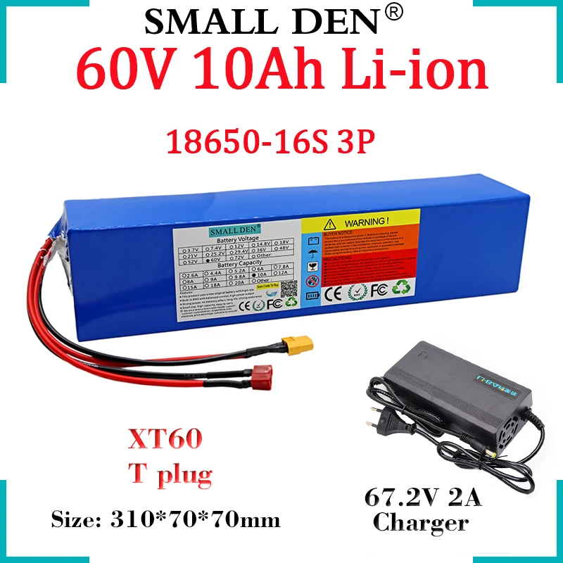 

New 16S3P 60V 10Ah 18650 Lithium Battery Pack 1000W For 67.2V E-bicycle Scooter Motorcycle Tricycle Rechargeable Cell+2A Charger