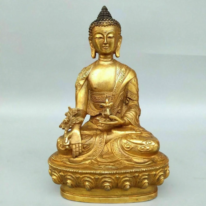 

8inch old Tibet Tibetan Buddhism bronze gilt Dragon Medicine Buddha statue