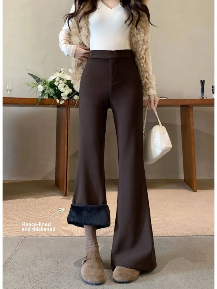 Korean Sle High Waist Fce Lined Casual Pants Women's Loose Fit Slimming Long Trousers Micro Flared Comfortable Casual Pants
