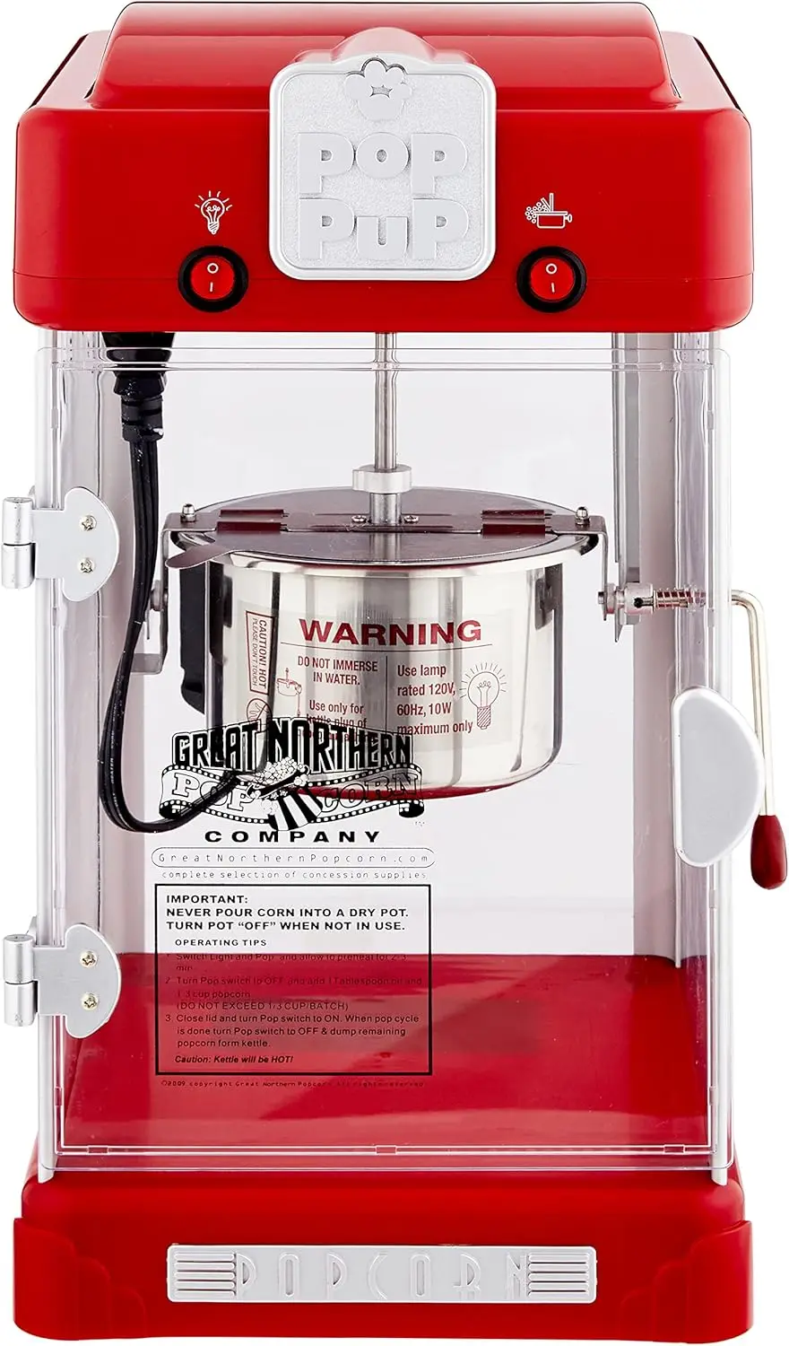 Pup Popcorn Machine - 2.5oz Popper with Stainless-Steel Kettle, Serving Tray, Warming Light and Accessories by Great Norther