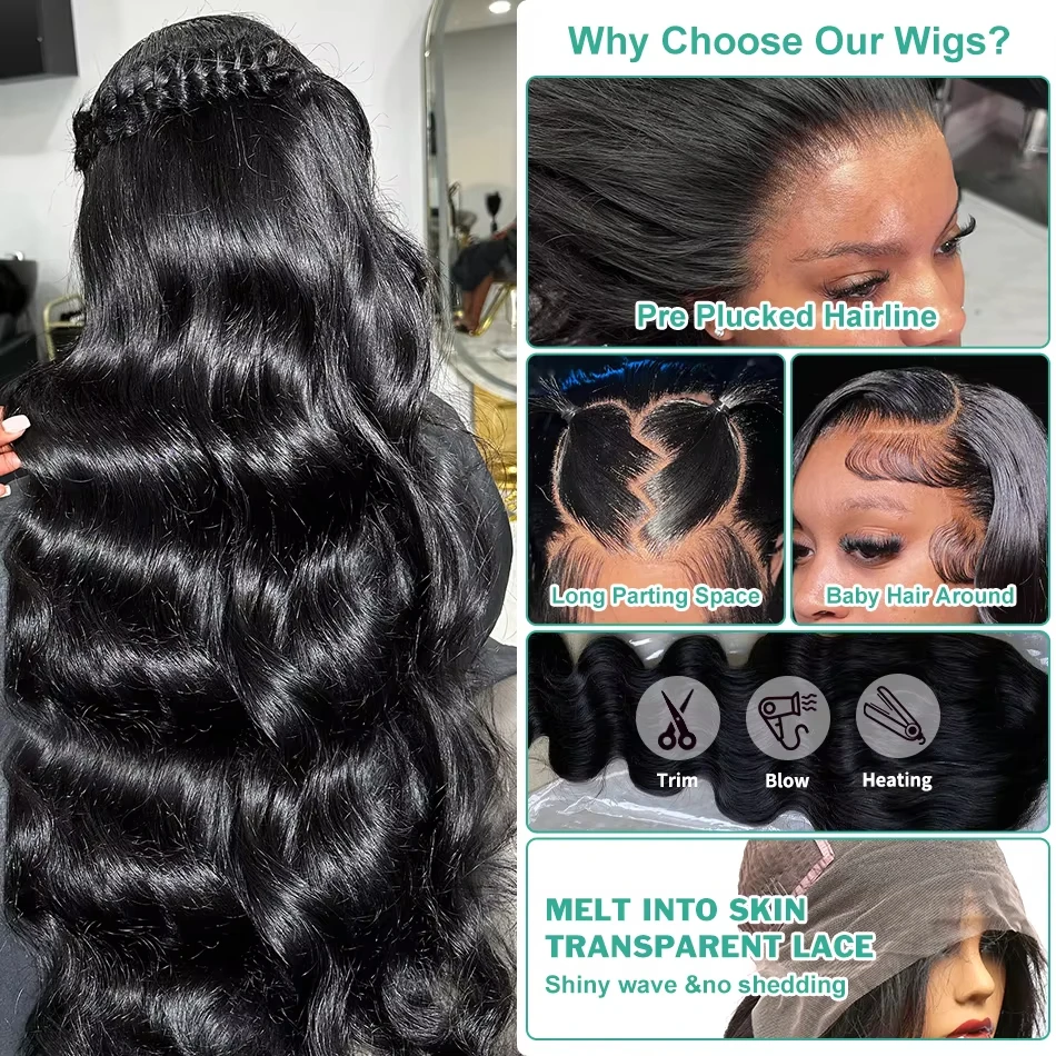 

Парик Body Wave 13x6 HD с прозрачной кружевной передней частью, из бразильских натуральных волос, плотность 220, предварительно проработанный, с детским волосом