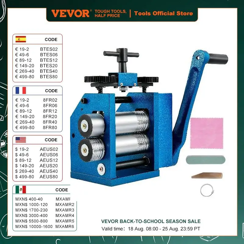 

VEVOR 3Inch / 4.4Inch Sheet Manual Combination Jewelry Rolling Mill Semicircle Jewelry Press for Gold & Silver Nuggets Pressing