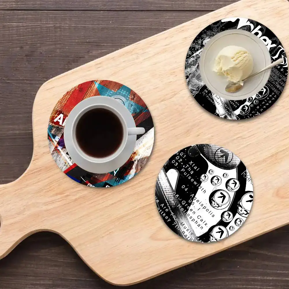 classic A-Aphex T-Twin Electronic Music Wood Coaster Set - Heat Resistant for Tea & Coffee, Home Cafe Decor Holiday Gift