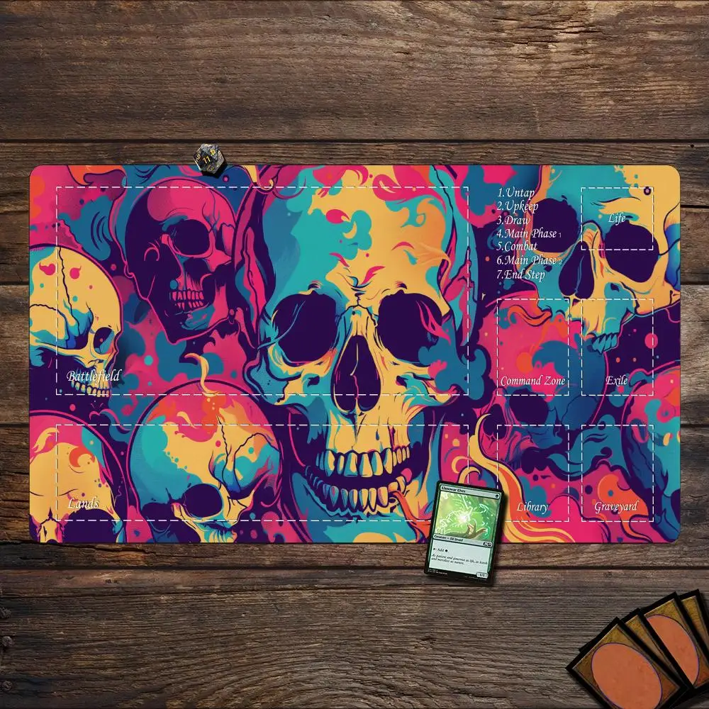 

Magic Playmat card gaming mat with zone Colorful skull pattern mtg playmat Desk Mat gamer keypad expansion mousepad office pad