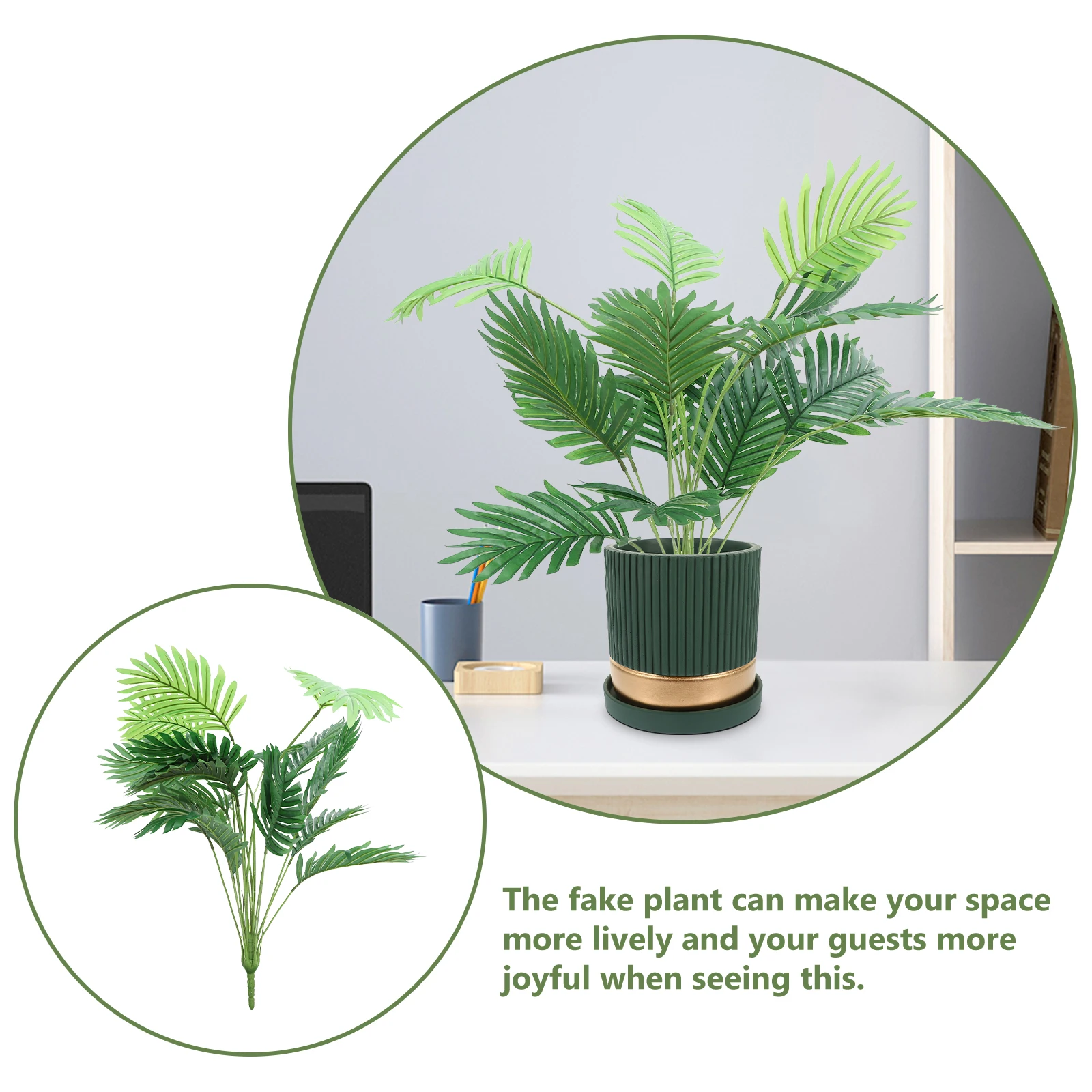 

Artificial Green Potted Plants Fake Decorative Foliage Stems Realistic Home Office Garden Party Simulated for Decoration
