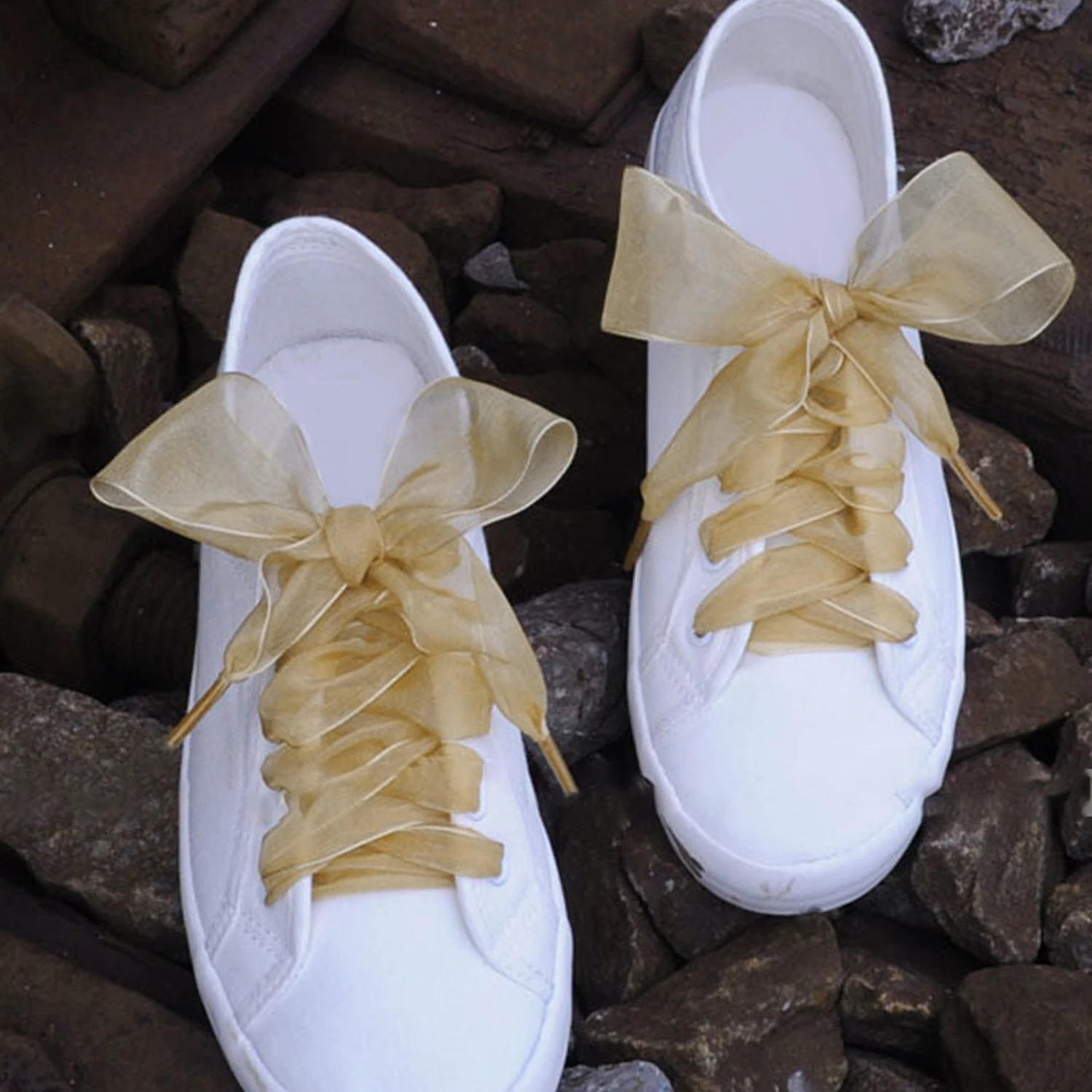 4cm Widened Transparent Chiffon Yarn Shoelaces Flat Silk Big Bow Wide Laces Trend Beauty White Casual Shoes Laces For Sneakers