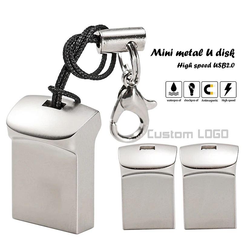 Mini Metal USB Flash Drives 128GB Memory Stick 64GB High Speed Pen Drive 32GB Free Key Chain U Disk 16GB 8GB 4GB