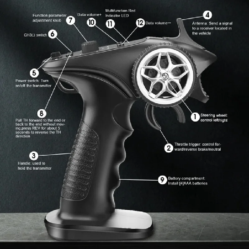 Telecomando del Controller del trasmettitore del sistema Radio TX4 2.4GHz 4CH con ricevitore per barca per auto RC