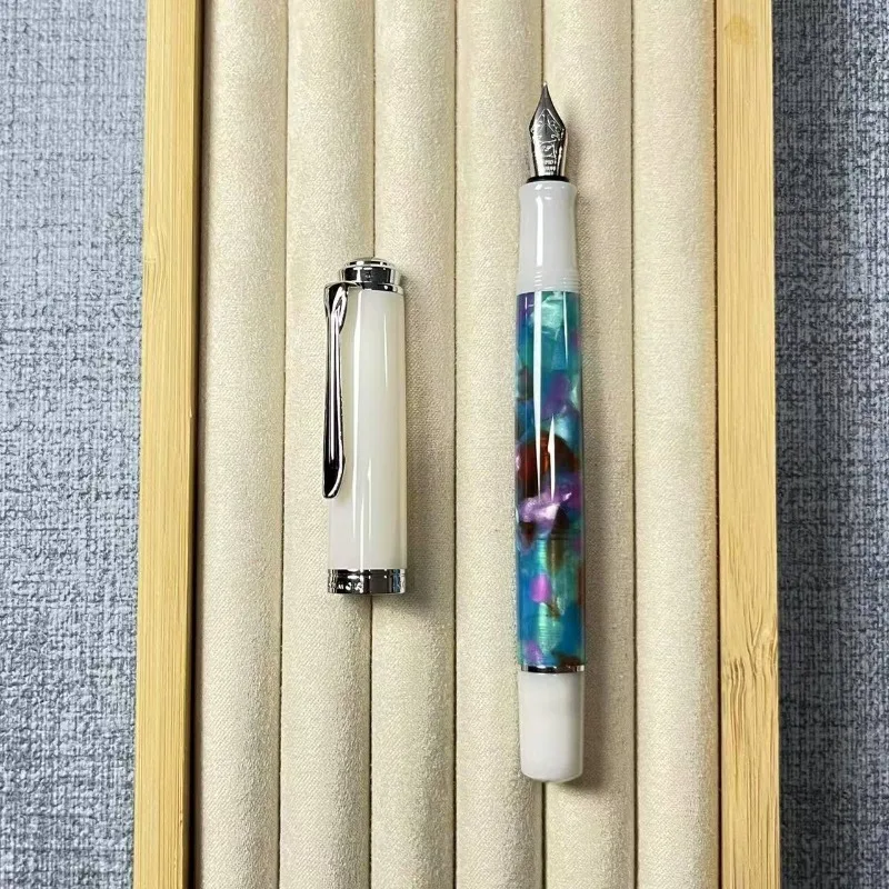 ADMOK M400 Acrylic Piston Fountain Pen with Silver Clip Schmidt EF/F/M/B 0.38/0.5/0.7/1.0MM Nib Stationery Supplies Ink Pen Gift