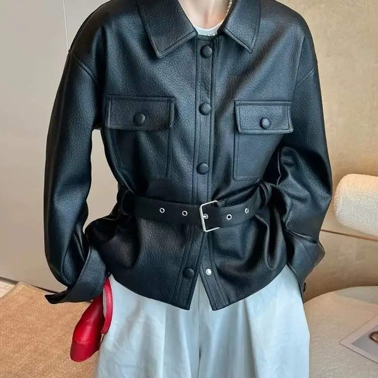 

New Polo Waist Belt Leather Jacket in Autumn 2025 - Stylish Cool Versatile and Retro Design
