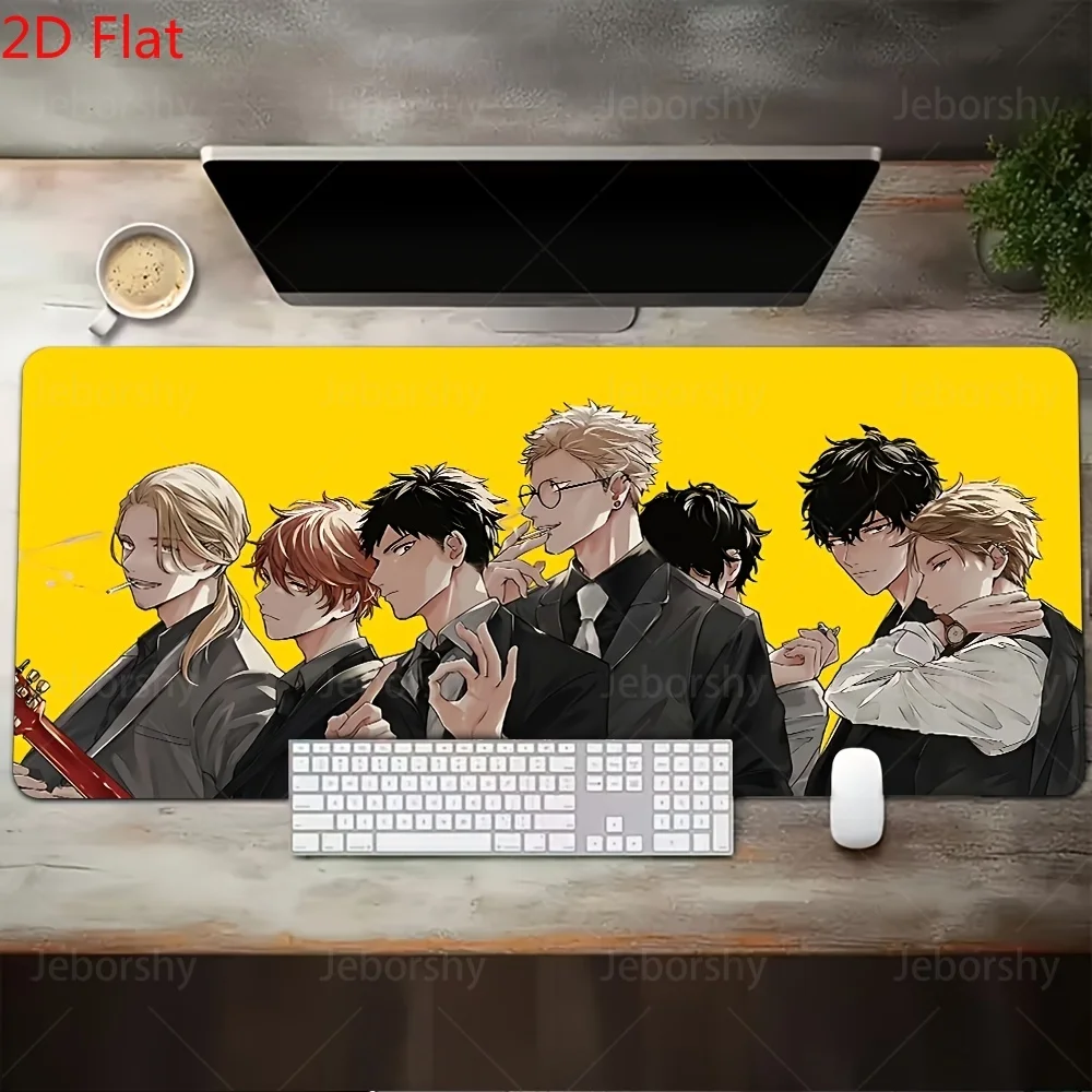 tapete-de-mesa-com-estampa-de-meninos-de-anime-em-fundo-amarelo-superficie-lisa