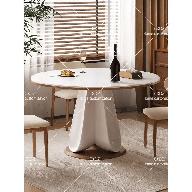 Foldable Round Slate Dining Table Solid Wood Square and Round Dual Purpose High End Small Apartment Cream Style 2026 New