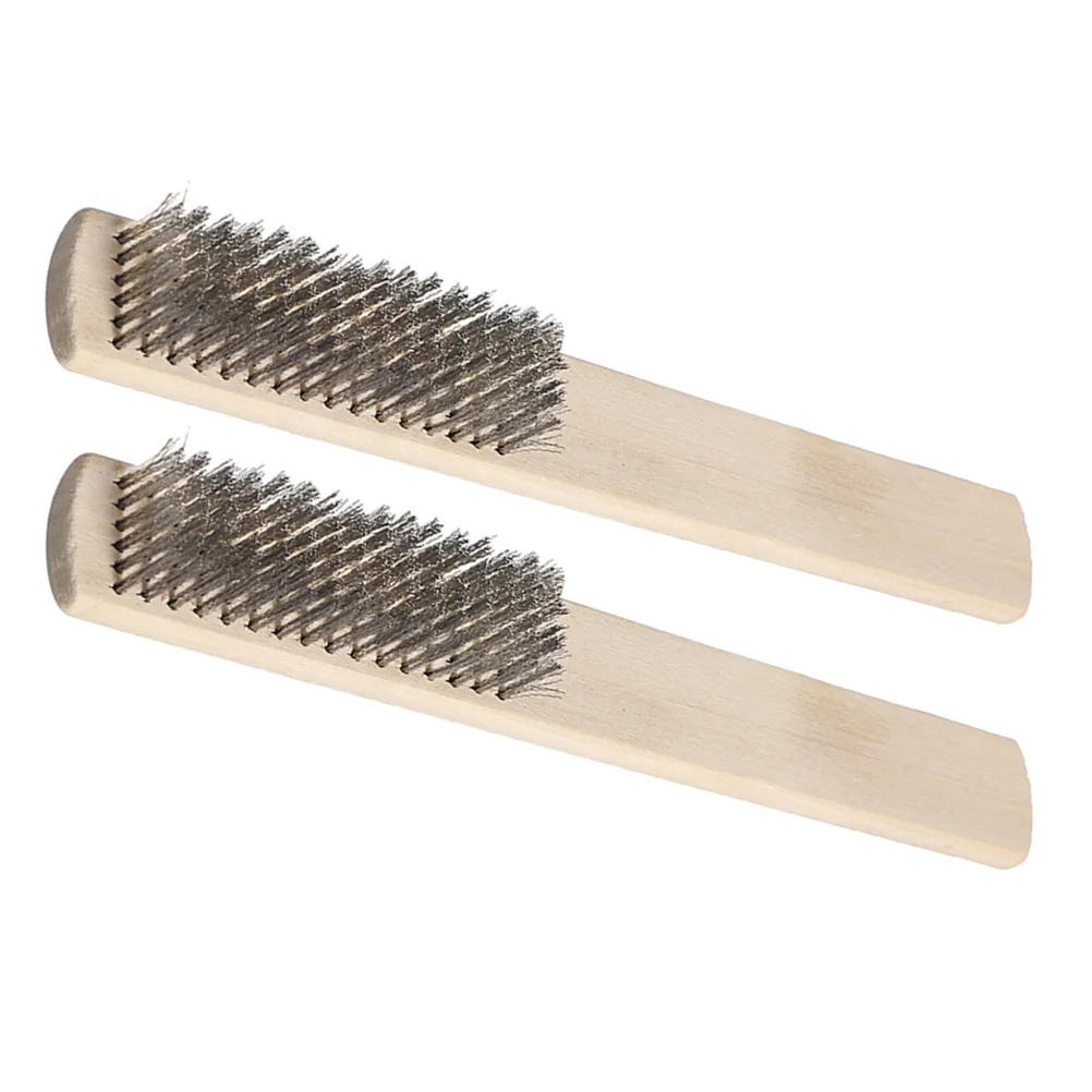 

2 pcs Wire For Stainless Steel Deep Cleaning Scrub Brush Wood Handle Practical Long-Lasting Tool For Hard-To-Reach Areas