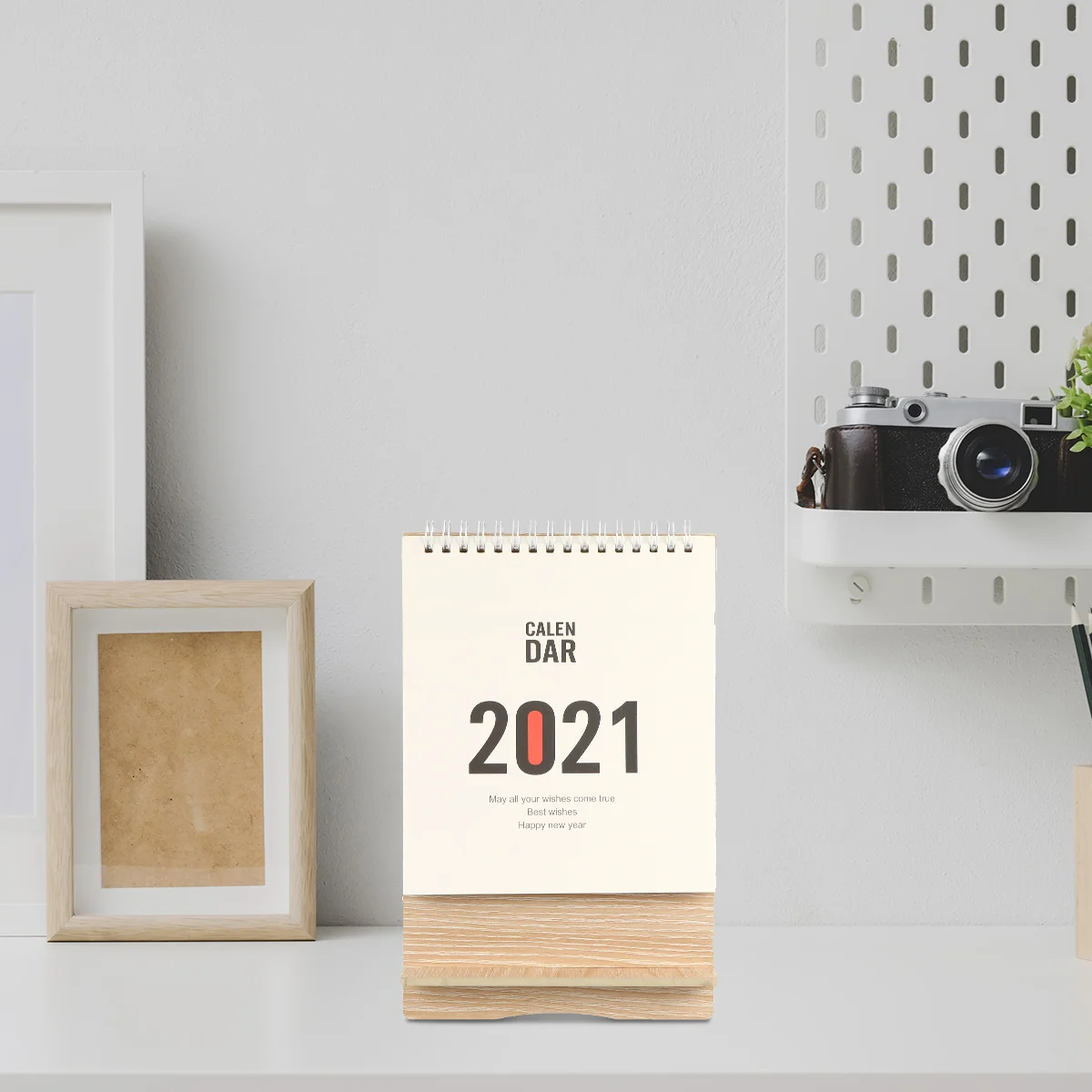 나무 스탠드 달력 2021 미니 테이블 데스크탑 플래너 두꺼운 보드 부드러운 종이 전화 홀더 다기능 사무실 장식