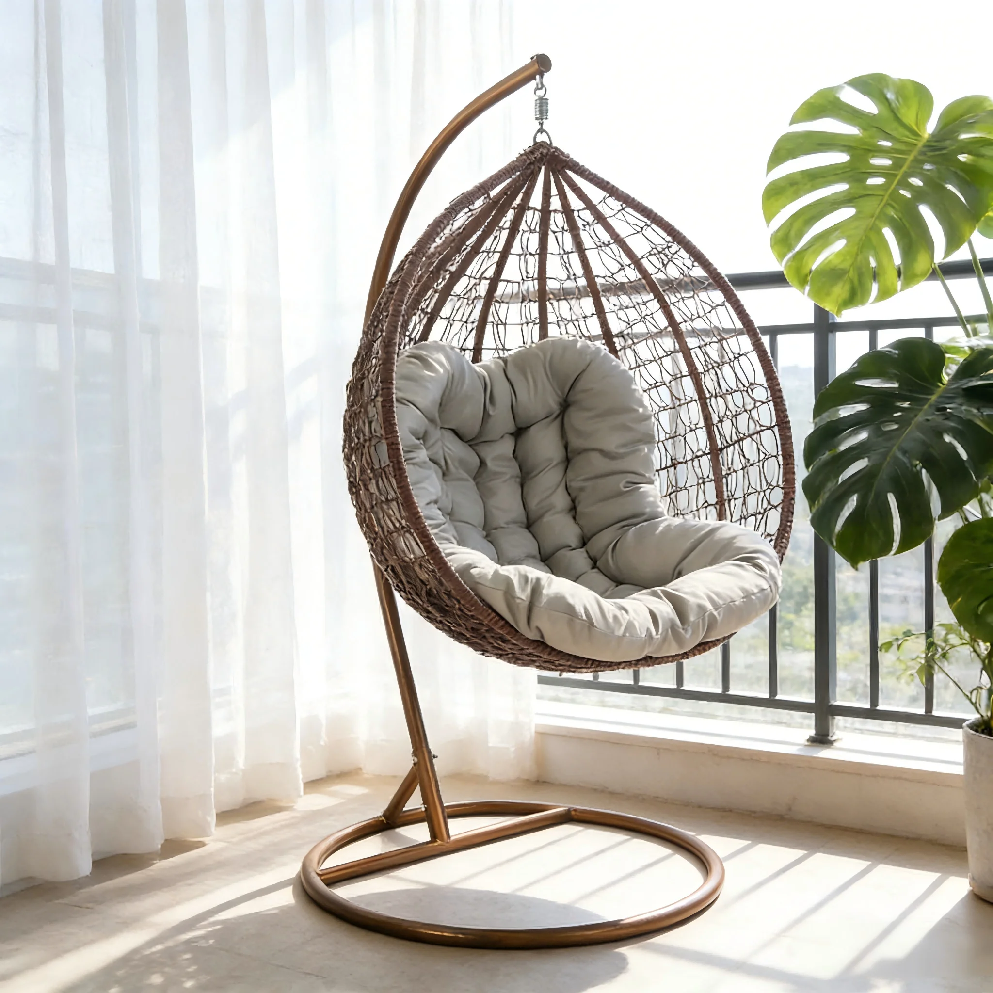 

2026 Custom Outdoor Furniture Bedroom Living Room Balcony Garden Wicker Rattan Folding Patio Swing Hanging Swing Egg Chair With