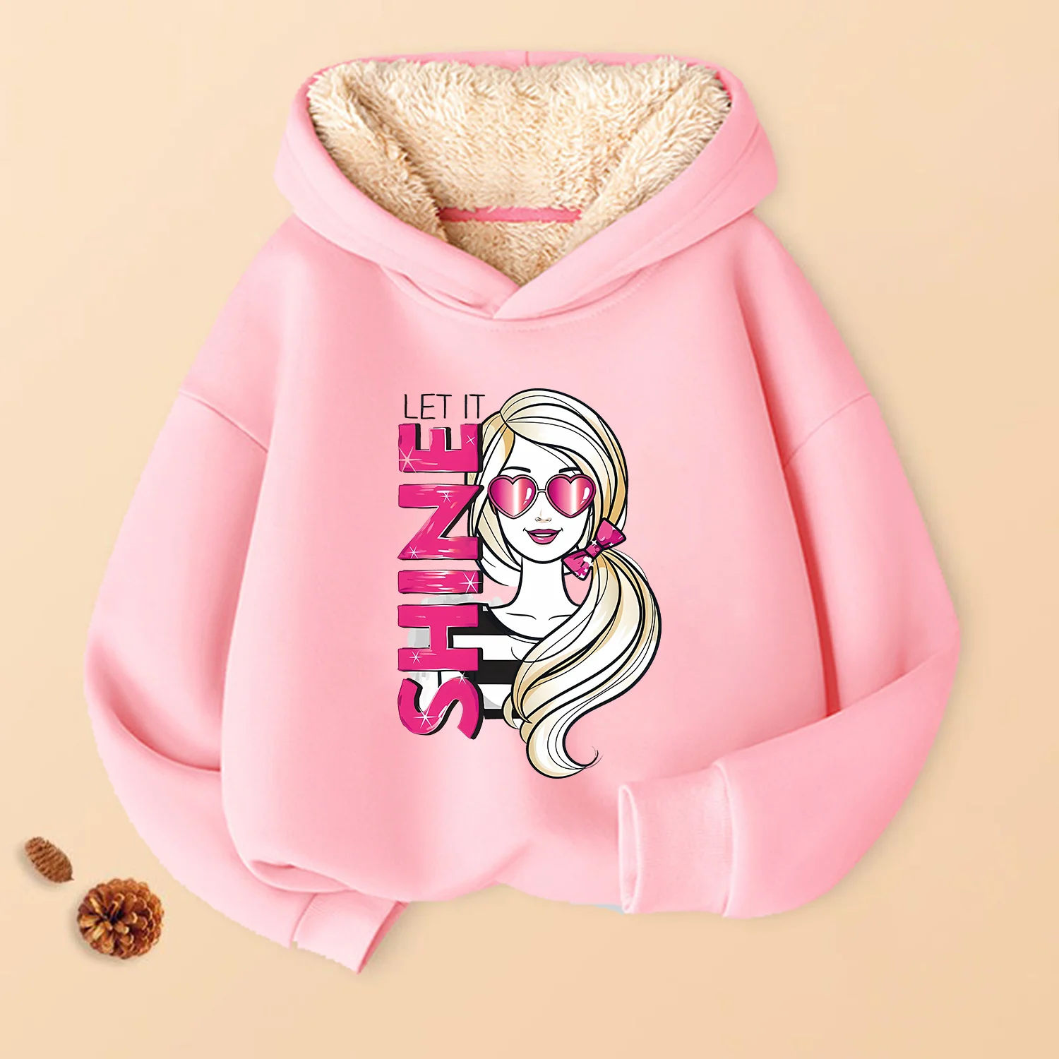 Sudadera con capucha Barbied para niñas, Sudadera con capucha rosa, Tops de lana gruesos cálidos para invierno, ropa deportiva bonita para niños, ropa informal, regalo