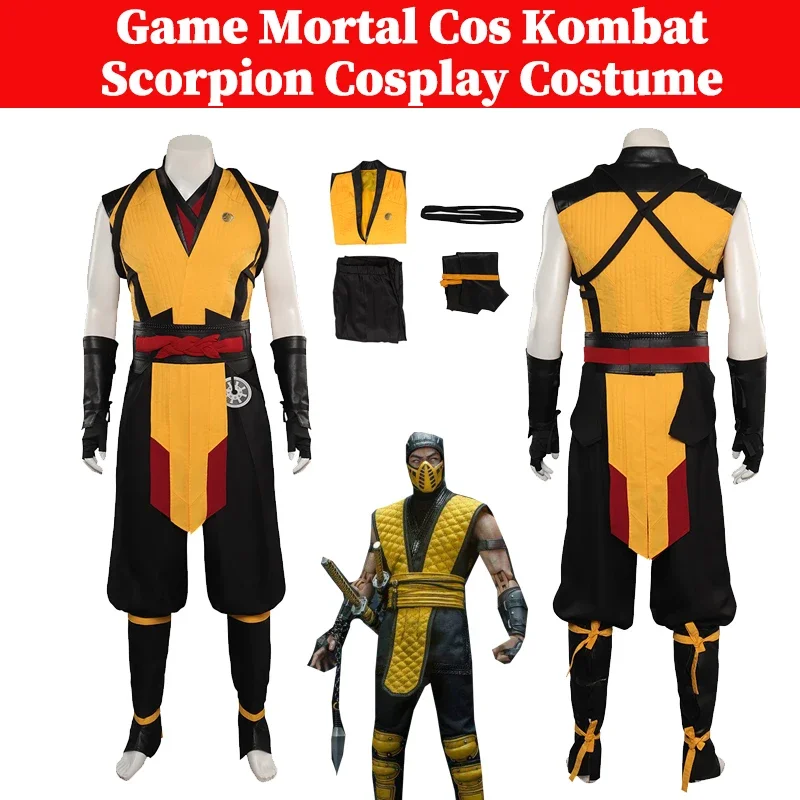 

Scorpion Cosplay Costume Game Mortal Cos Kombat Disguise Adult Men Roleplay Fantasia Outfit Halloween Carnival Party Clothes