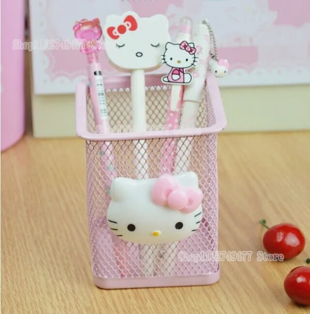 Cartoon Sanrio Hello Kitty Pen Holder Cute Metal Hollow Storage Box for Girls Desk Accessories Mesh Multi functional Pen Holder