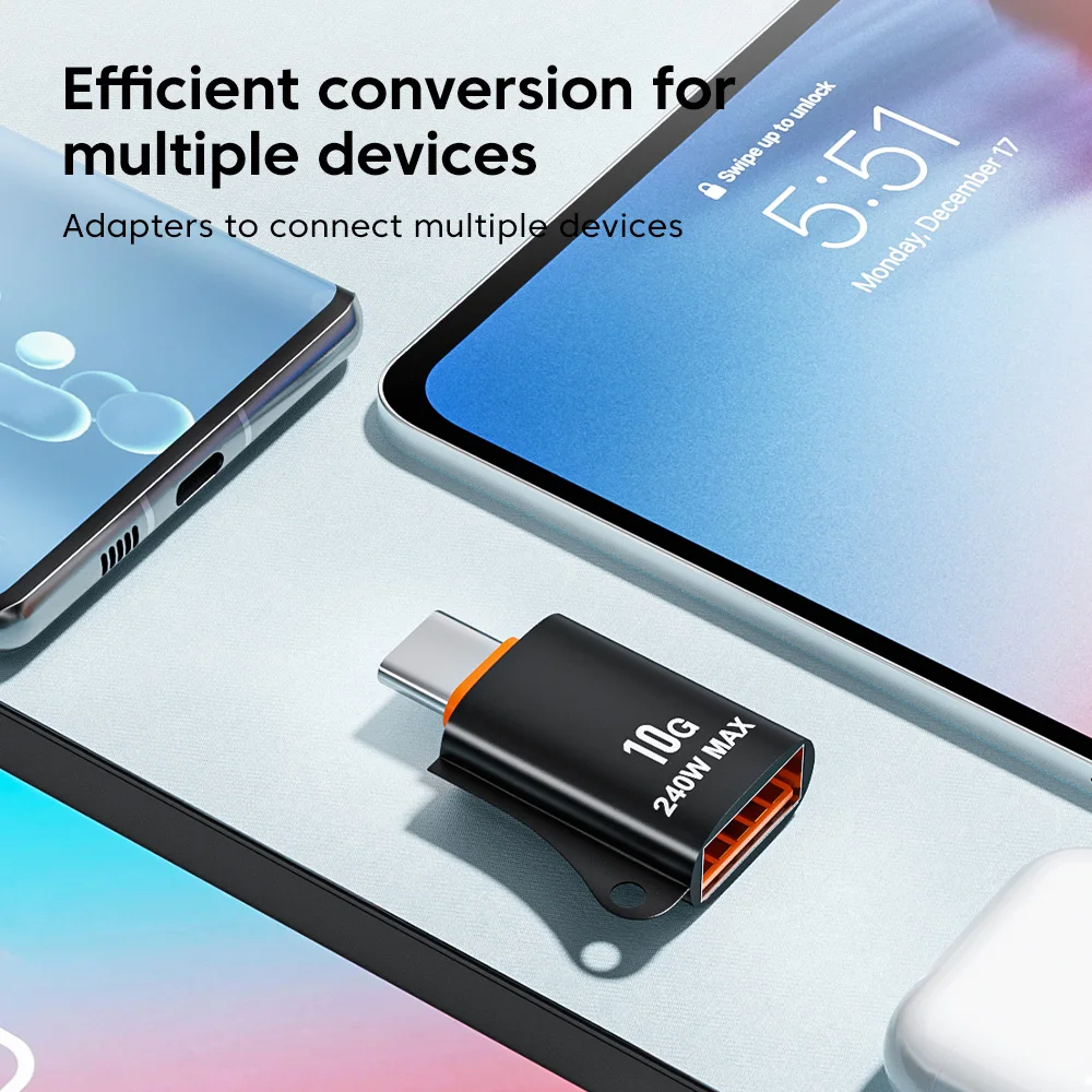 Elough-Adaptador USB 3,0 OTG a tipo C, convertidor macho a hembra, carga rápida para iPhone 15, Macbook y Xiaomi, 10A