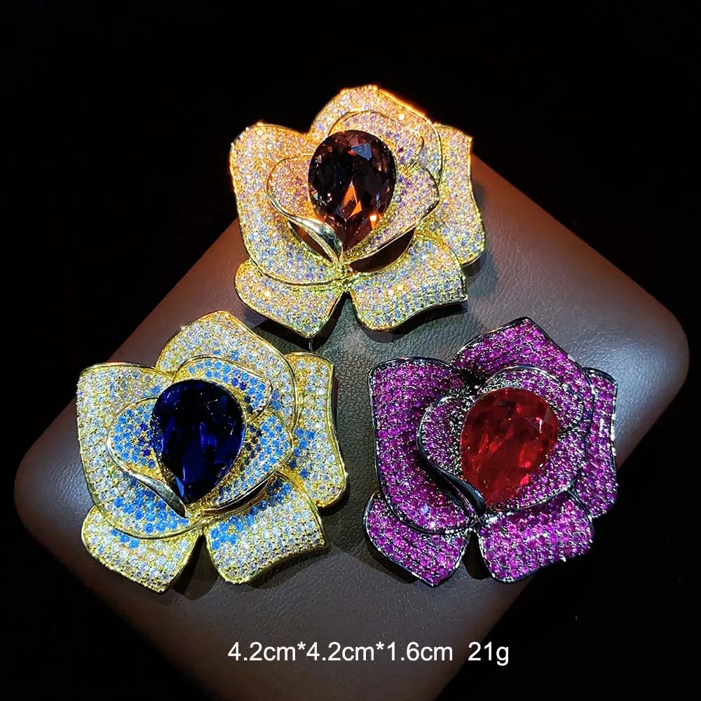 Rose Camellia Brooch Luxury Flower Corsage Suit Shirt Coat Sweater Blazer Lapel Pin Jewelry Banquets Birthday Gifts for Women